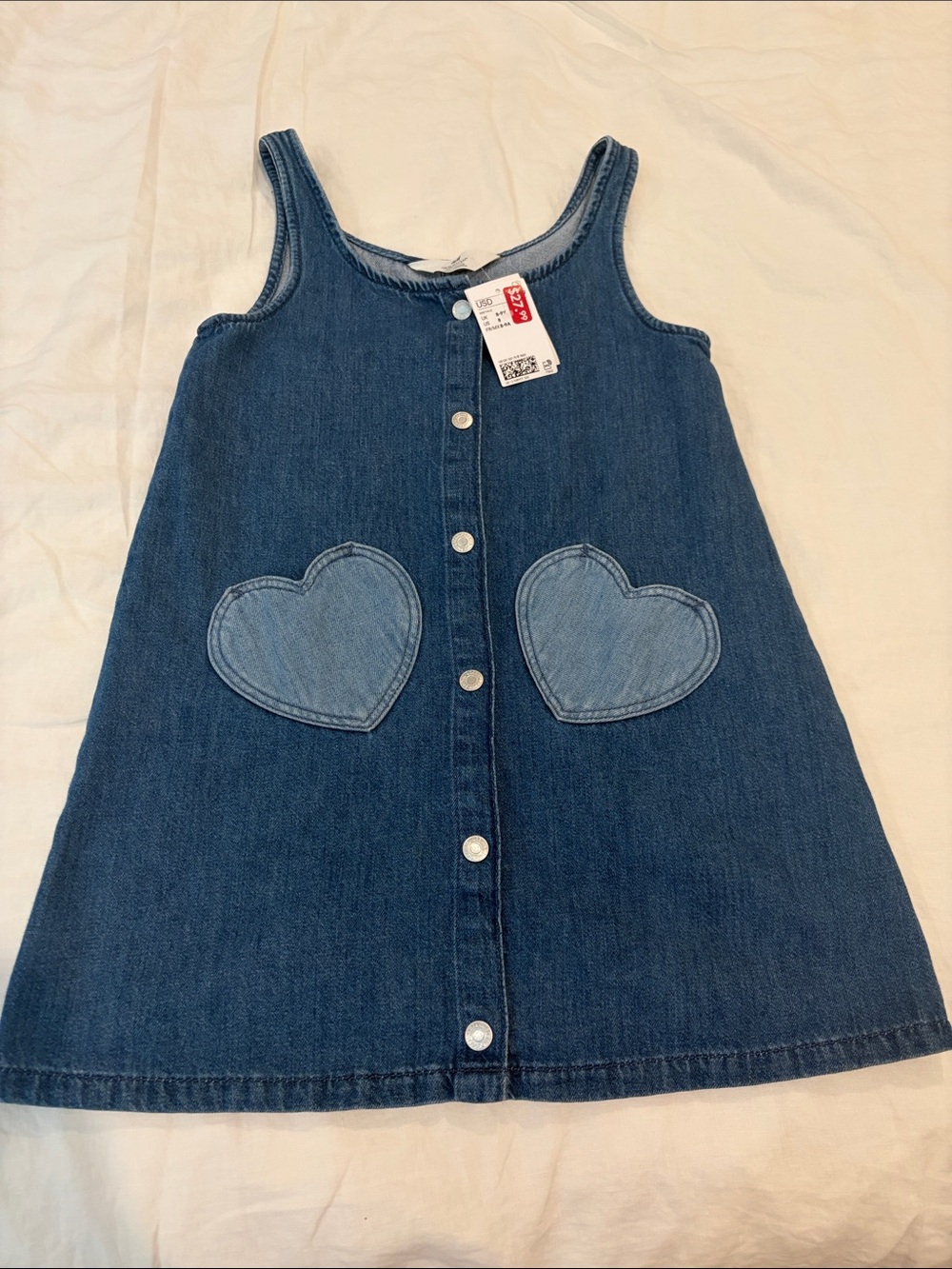 NWT H&M Denim Button-Front Dress with Heart Pockets